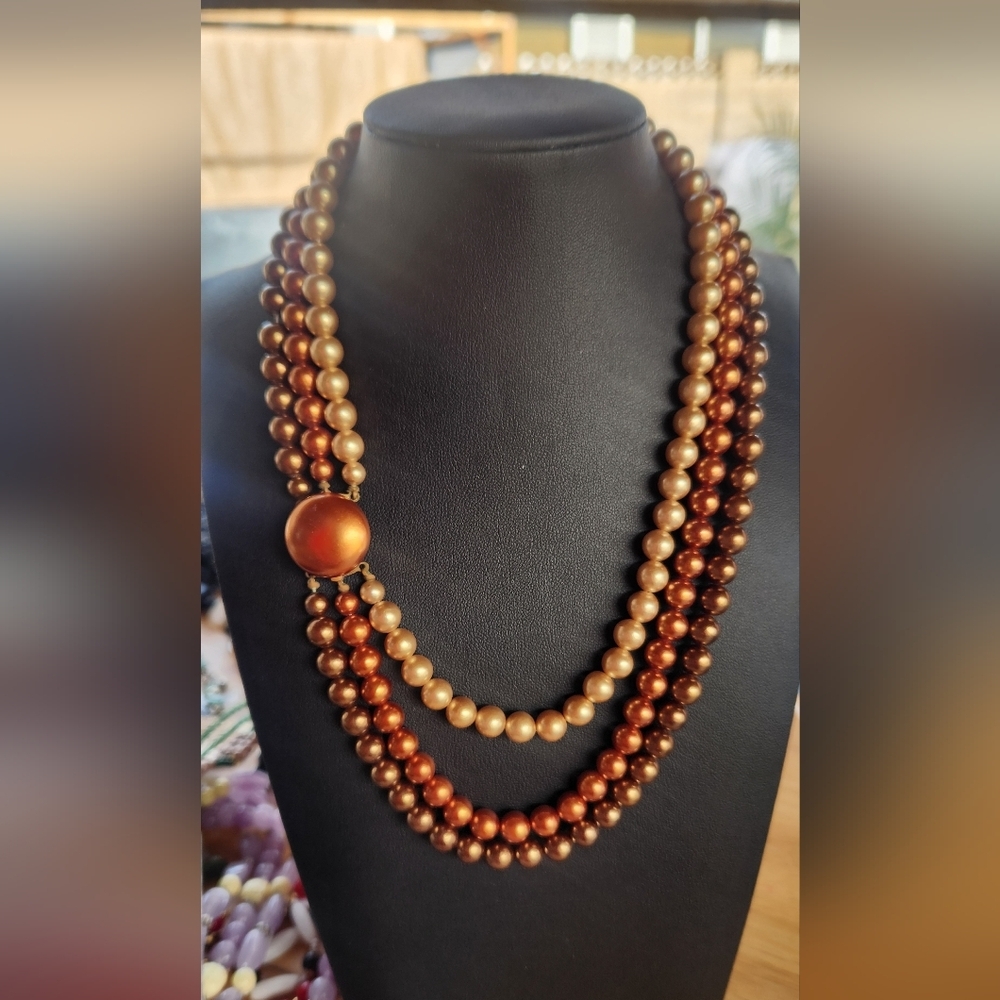 Vintage 3 Strand Faux Pearls 1960s Necklace